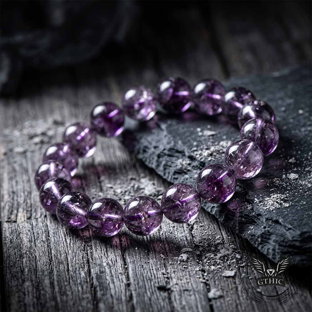 Natural Azeztulite Purple Crystal Beaded Bracelet | Gthic.com