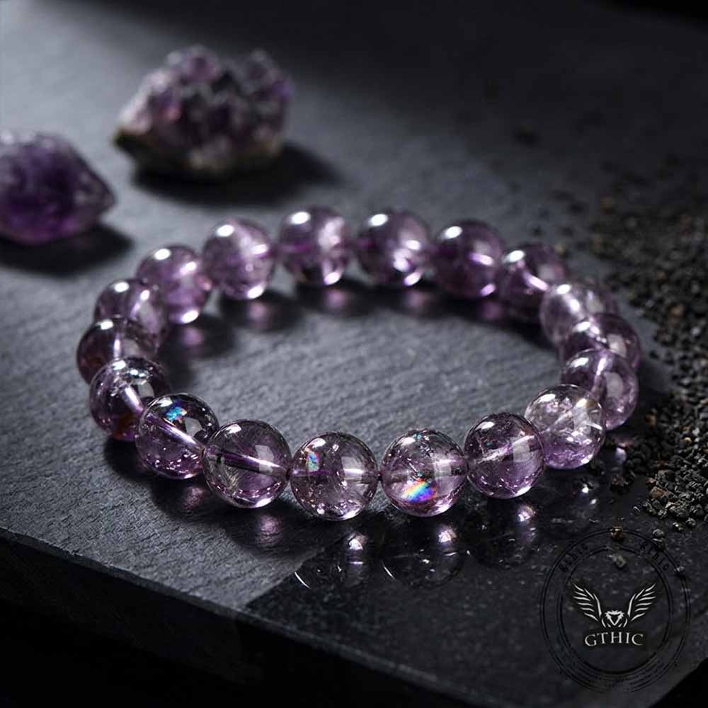 Natural Azeztulite Purple Crystal Beaded Bracelet | Gthic.com