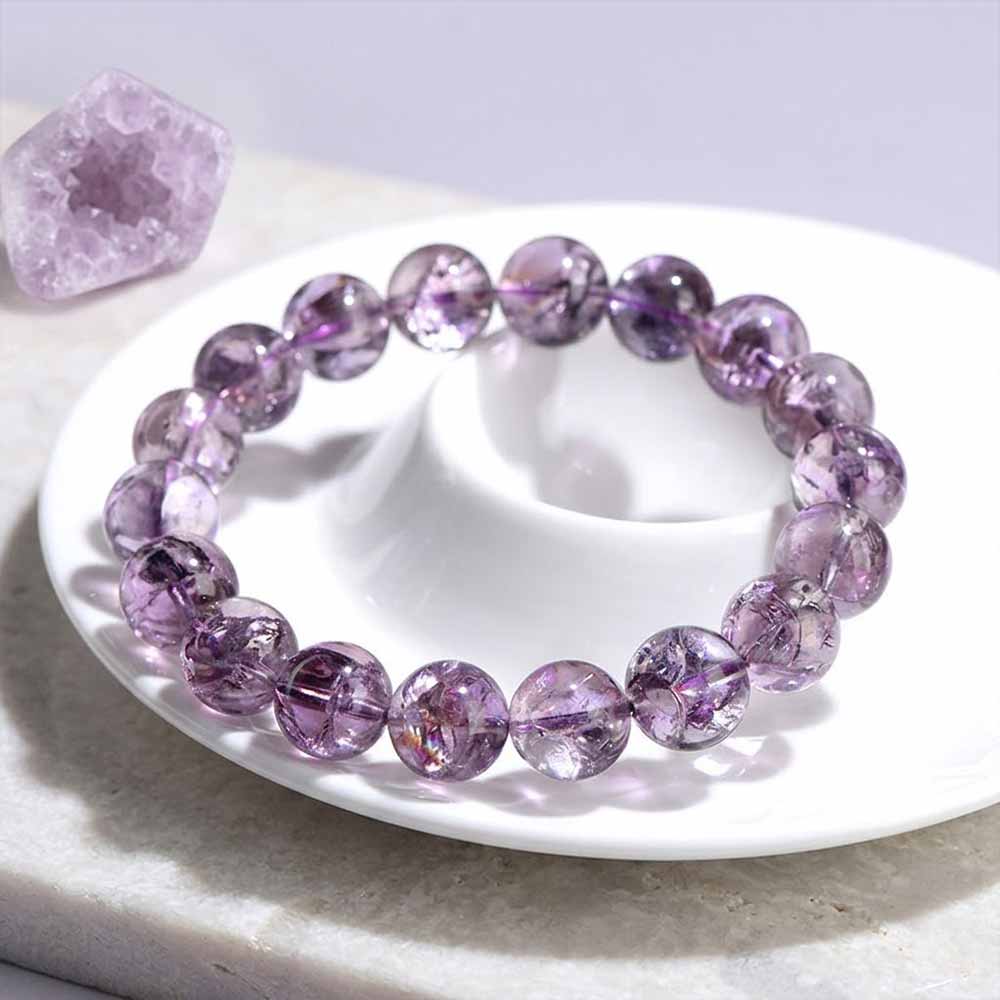 Natural Azeztulite Purple Crystal Beaded Bracelet