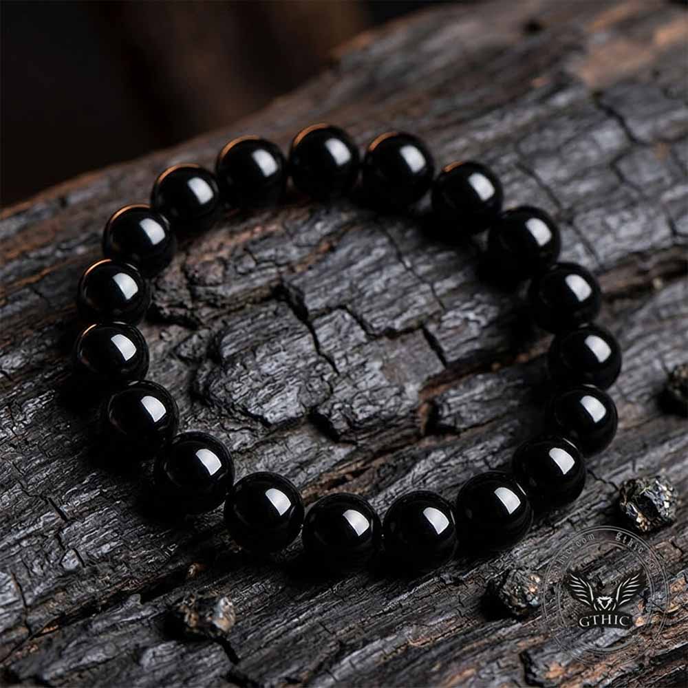 Natural Black Obsidian Crystal Beaded Bracelet | Gthic.com