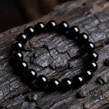 Natural Black Obsidian Crystal Beaded Bracelet | Gthic.com