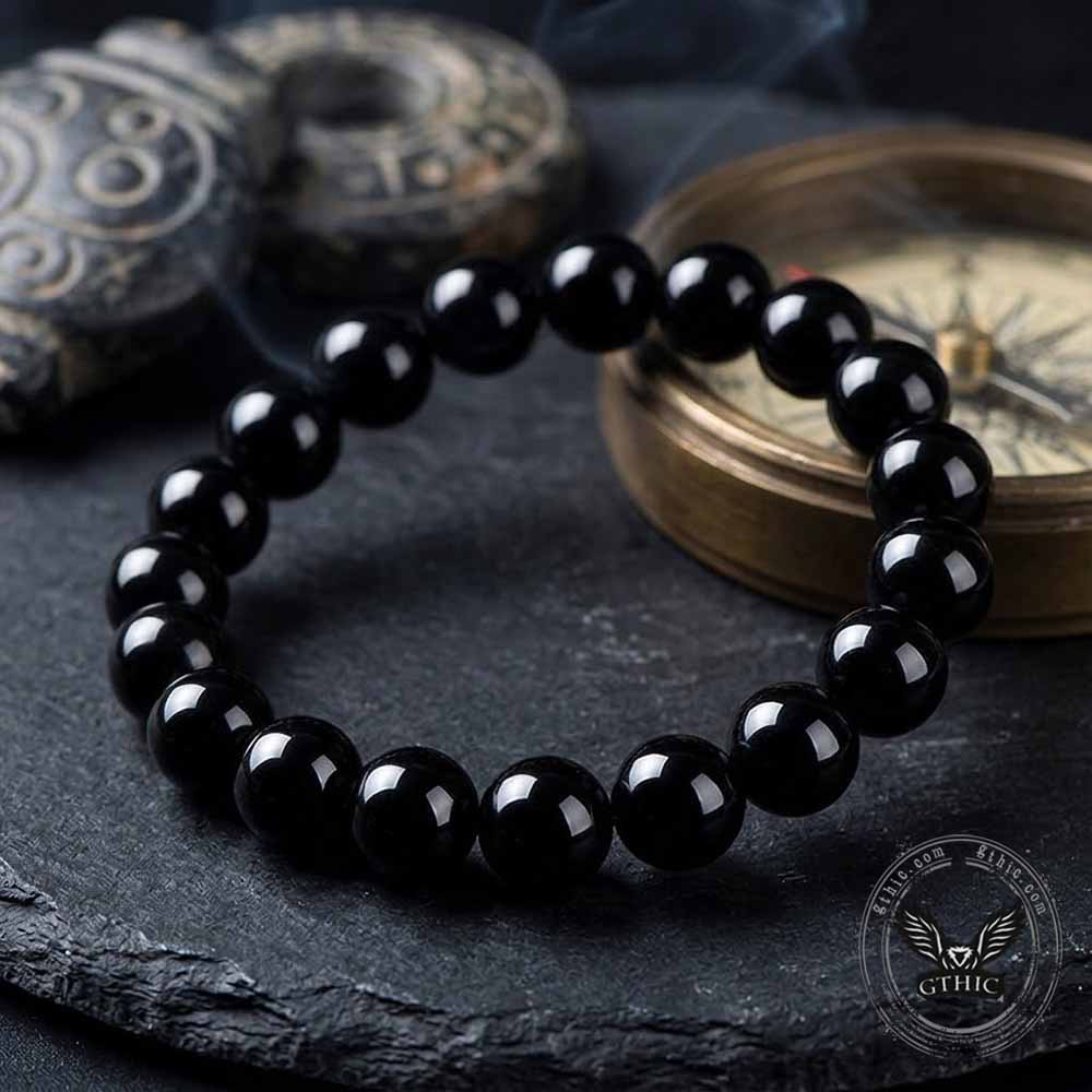 Natural Black Obsidian Crystal Beaded Bracelet | Gthic.com