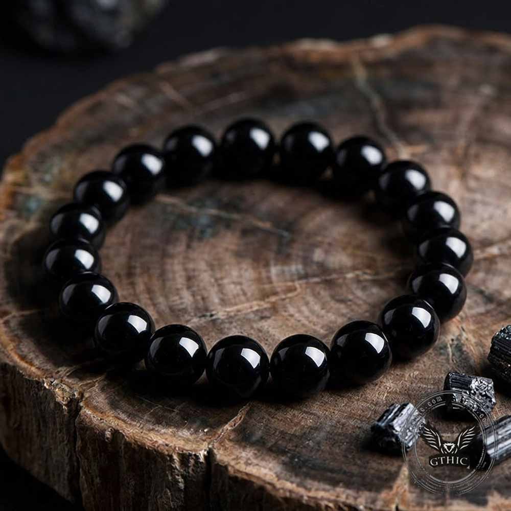 Natural Black Obsidian Crystal Beaded Bracelet