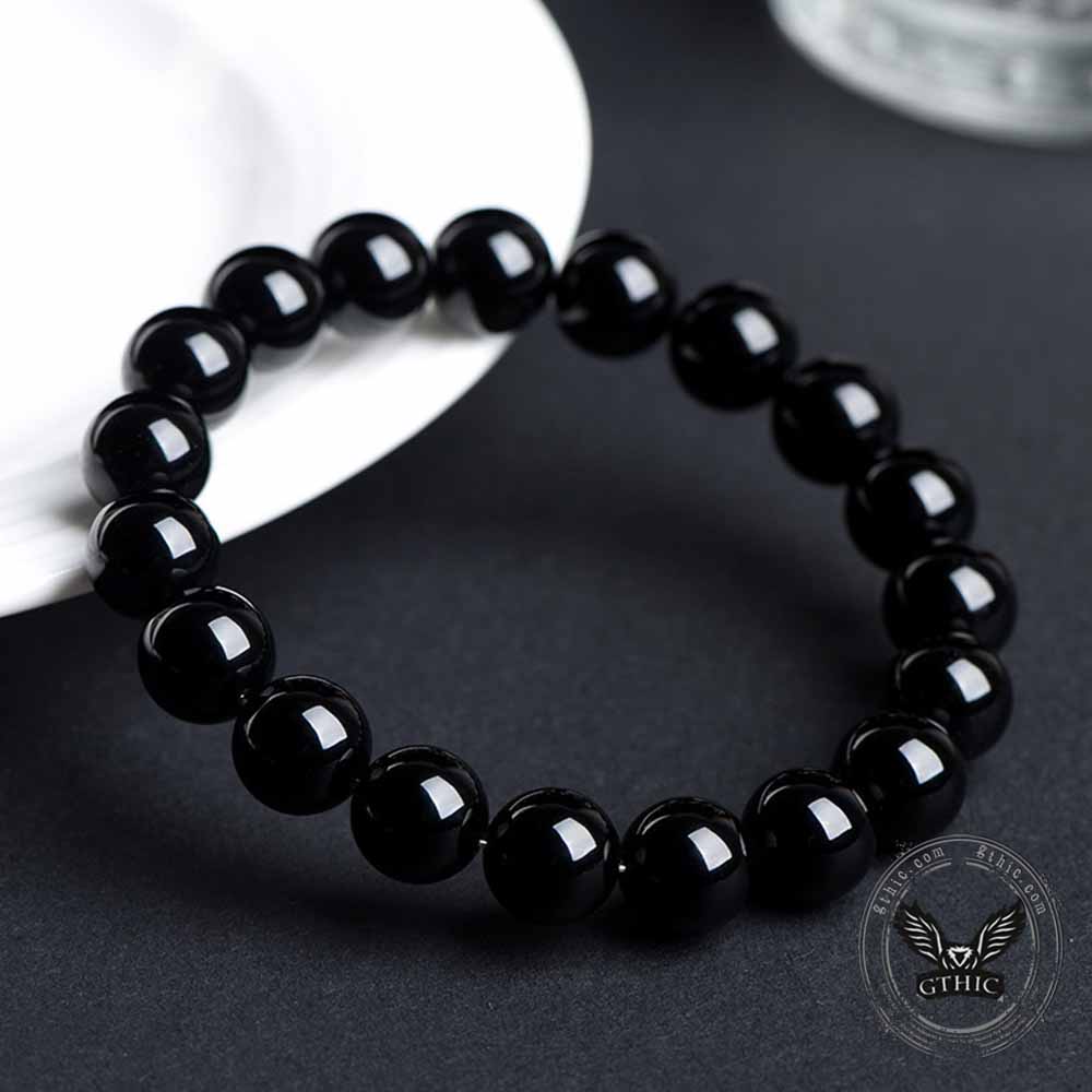 Natural Black Obsidian Crystal Beaded Bracelet
