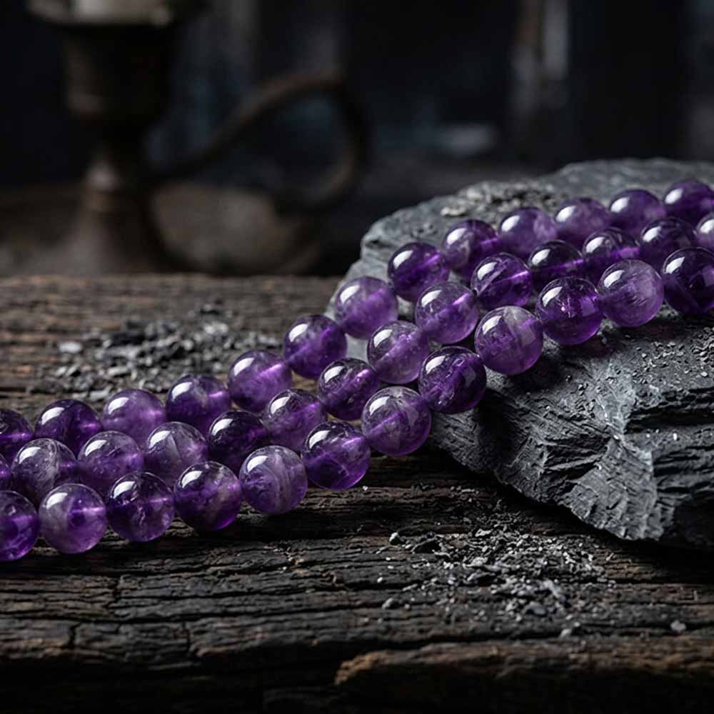 Natural Dream Amethyst Crystal Simple Bead Bracelet | Gthic.com