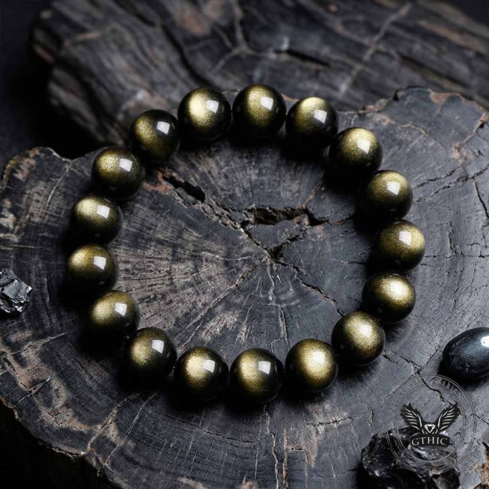 Natural Golden Obsidian Couple's Crystal Beaded Bracelet | Gthic.com