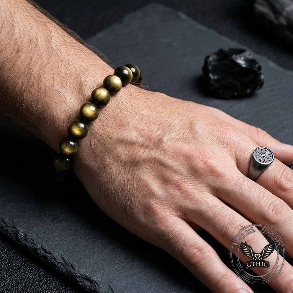 Natural Golden Obsidian Couple's Crystal Beaded Bracelet | Gthic.com