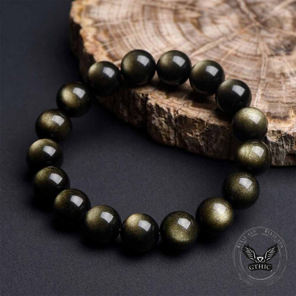 Natural Golden Obsidian Couple's Crystal Beaded Bracelet | Gthic.com