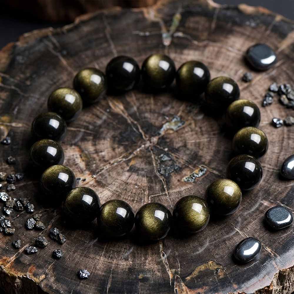 Natural Golden Obsidian Couple's Crystal Beaded Bracelet