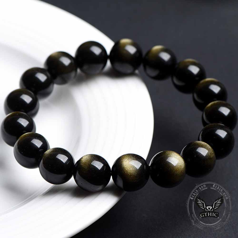 Natural Golden Obsidian Couple's Crystal Beaded Bracelet