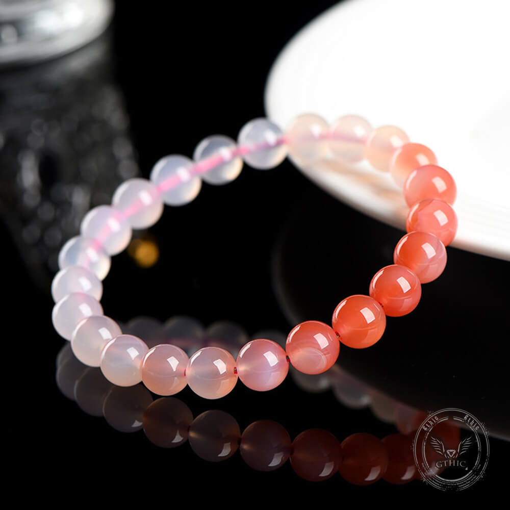 Natural Gradient Pink Yanyuan Agate Bead Bracelet