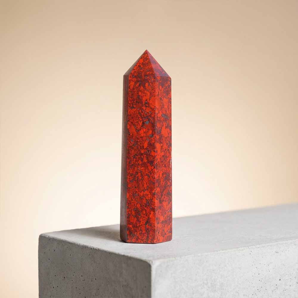 Natural Exquisite Hexagonal Red Crystal Tower Figurine