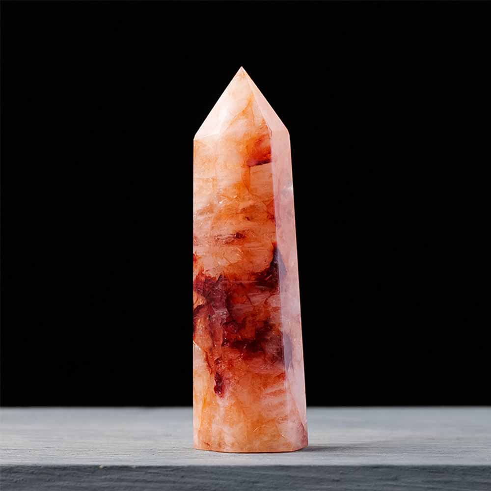 Natural Exquisite Hexagonal Red Crystal Tower Figurine