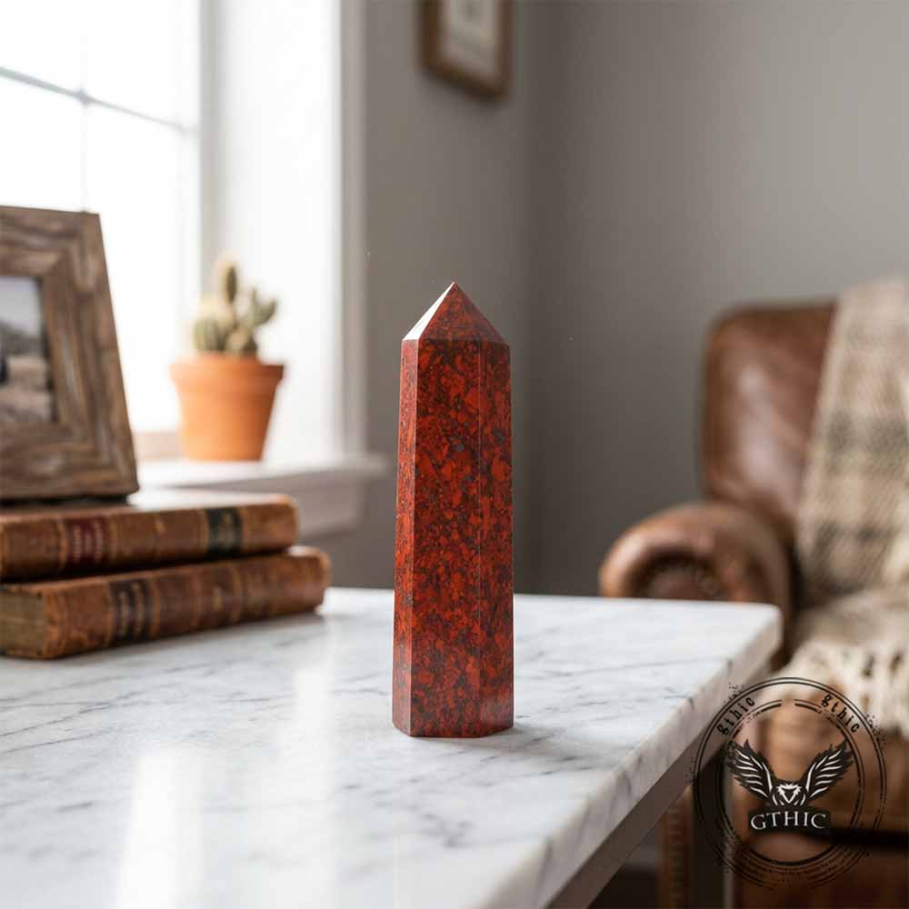 Natural Red Crystal Exquisite Hexagonal Tower Figurine | Gthic.com