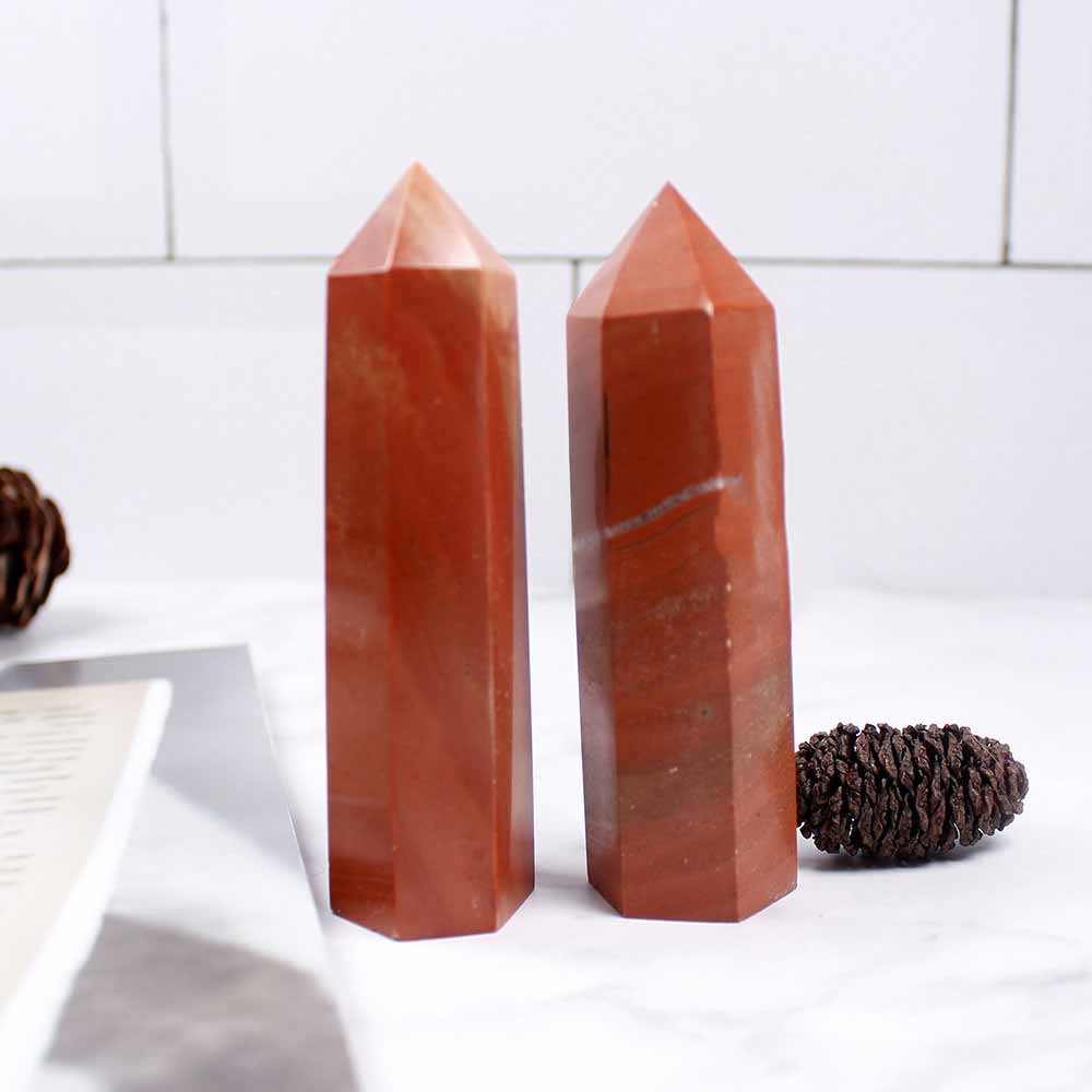 Natural Exquisite Hexagonal Red Crystal Tower Figurine