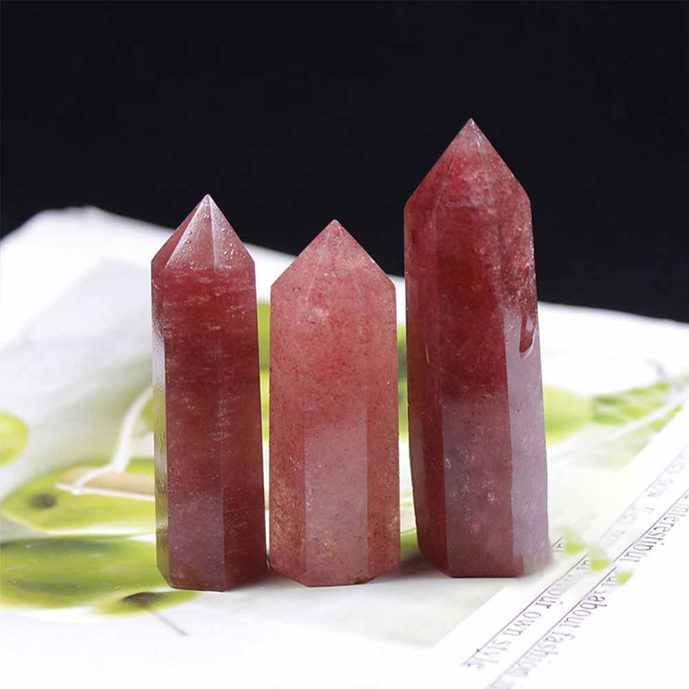 Natural Exquisite Hexagonal Red Crystal Tower Figurine