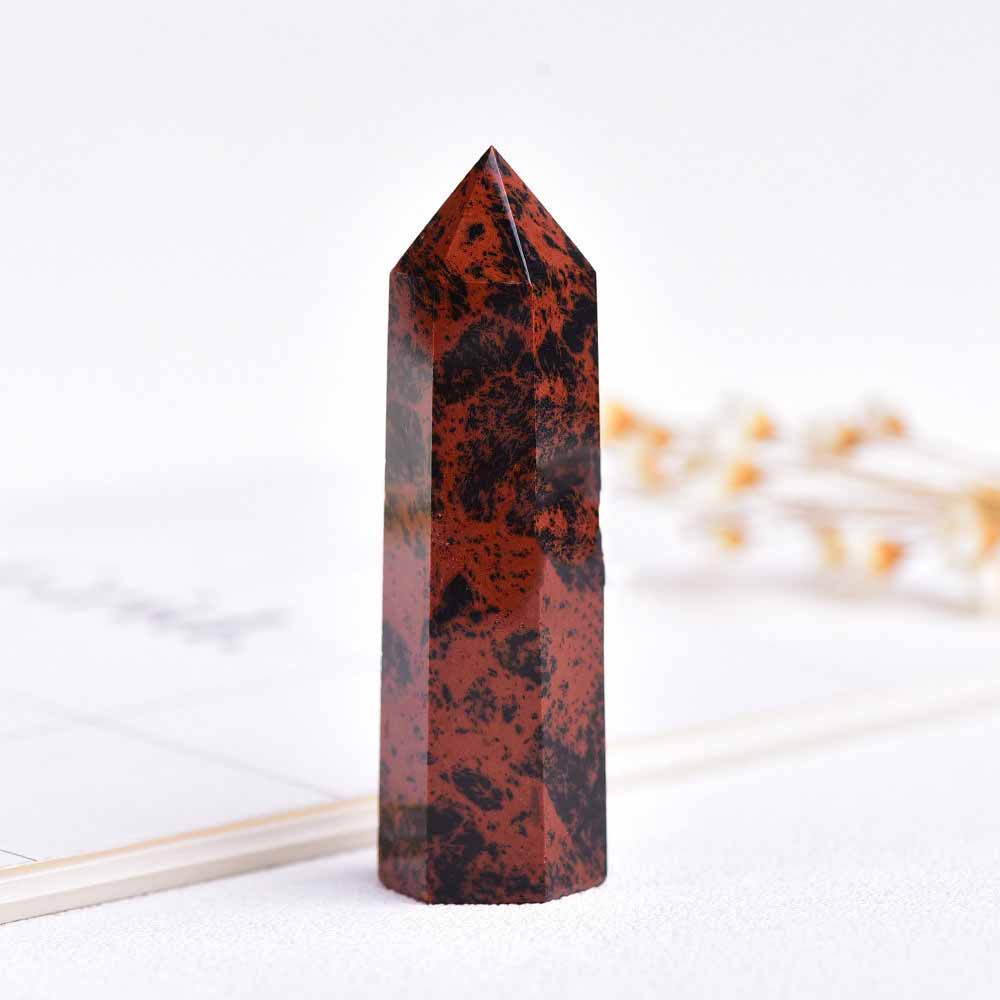 Natural Exquisite Hexagonal Red Crystal Tower Figurine