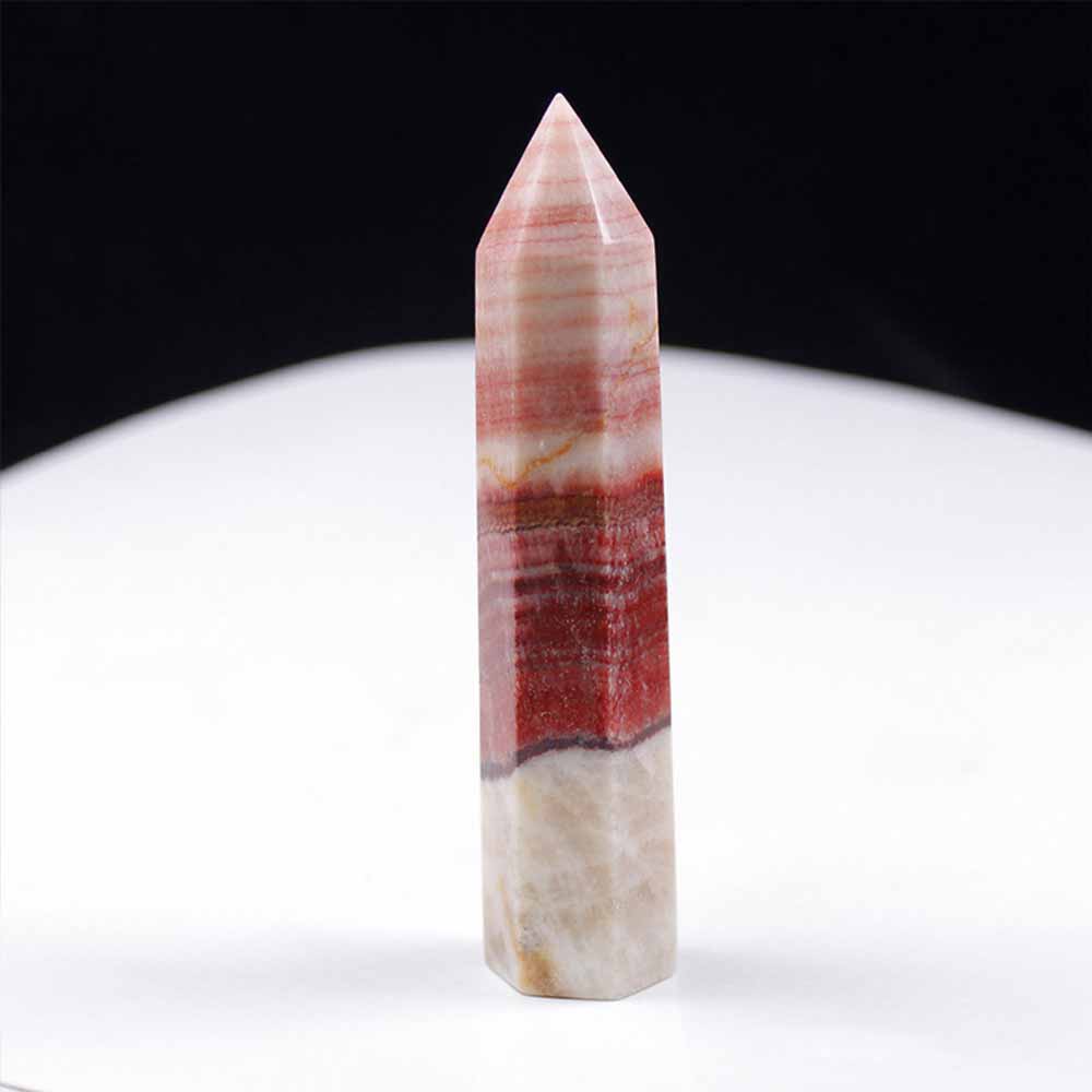 Natural Exquisite Hexagonal Red Crystal Tower Figurine