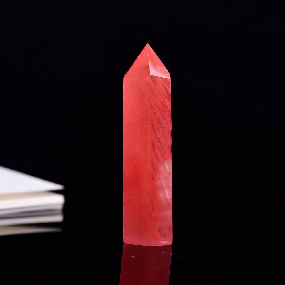 Natural Exquisite Hexagonal Red Crystal Tower Figurine