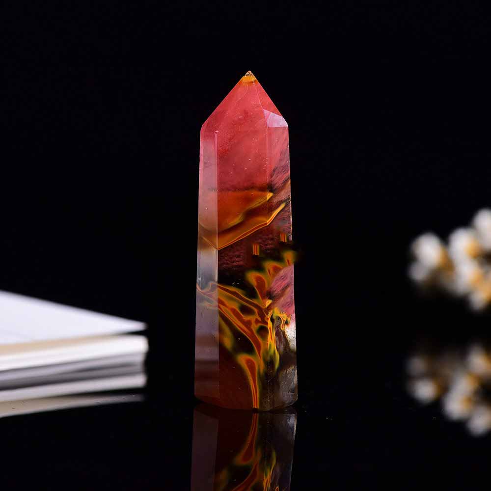 Natural Exquisite Hexagonal Red Crystal Tower Figurine