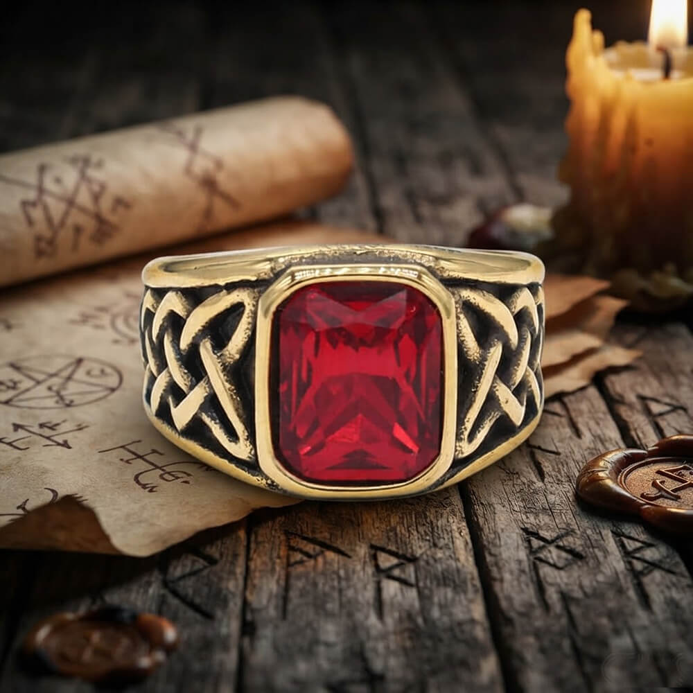 Viking Celtic Knot Gem-set Stainless Steel Ring
