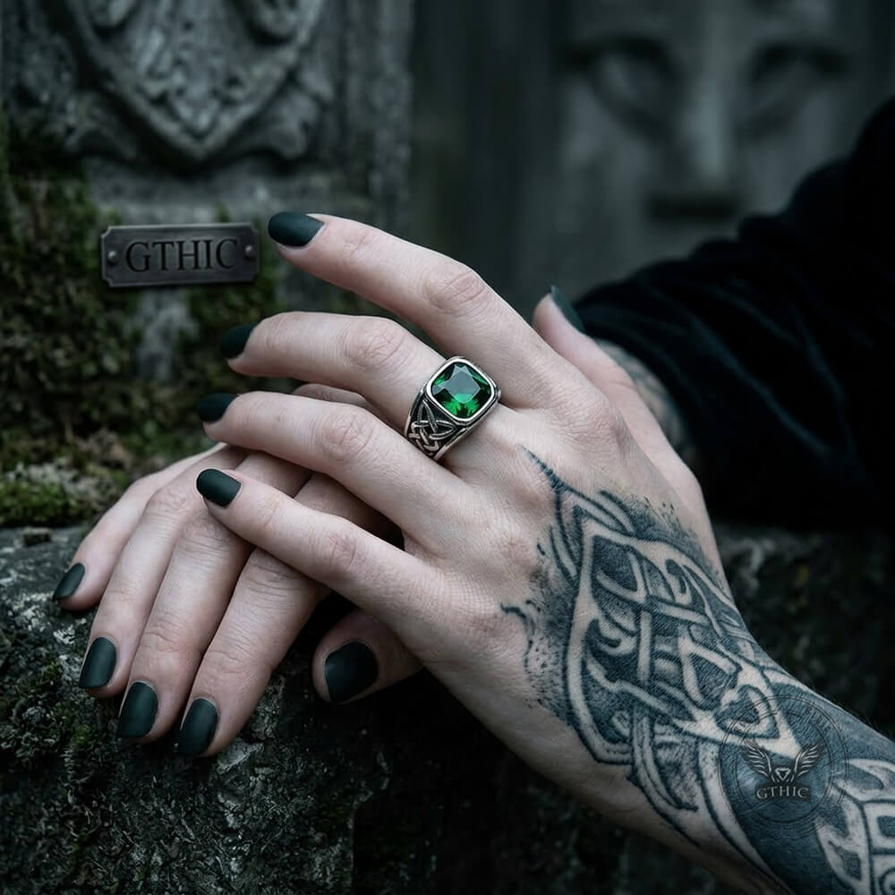 Viking Celtic Knot Gem-set Stainless Steel Ring | Gthic.com