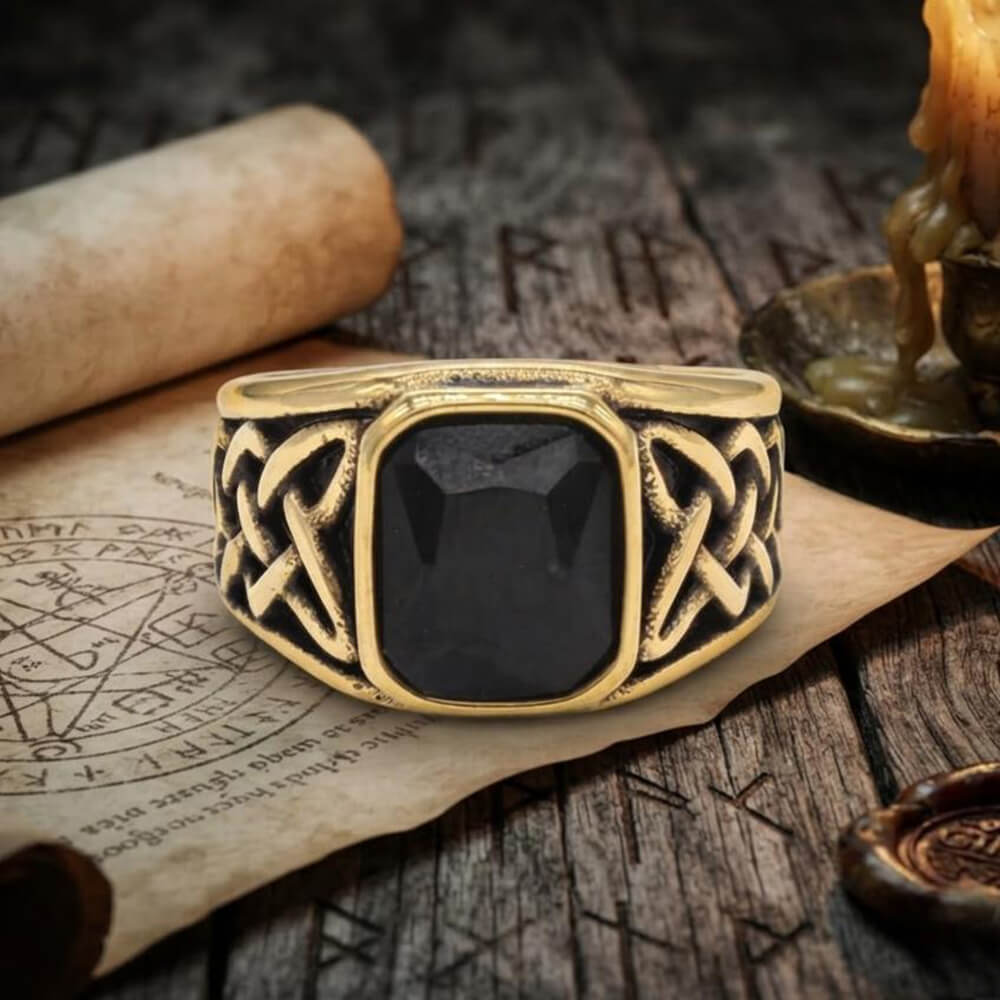 Viking Celtic Knot Gem-set Stainless Steel Ring
