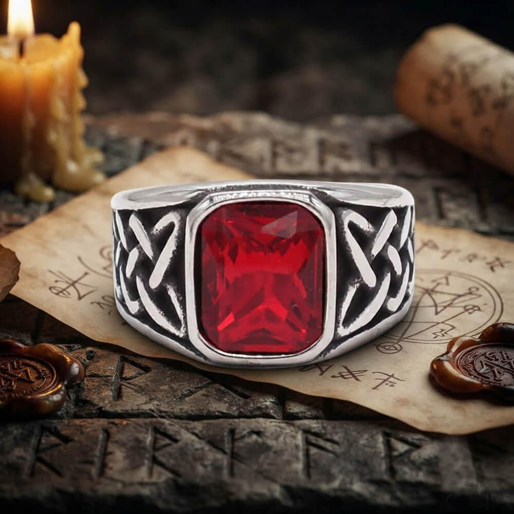Viking Celtic Knot Gem-set Stainless Steel Ring