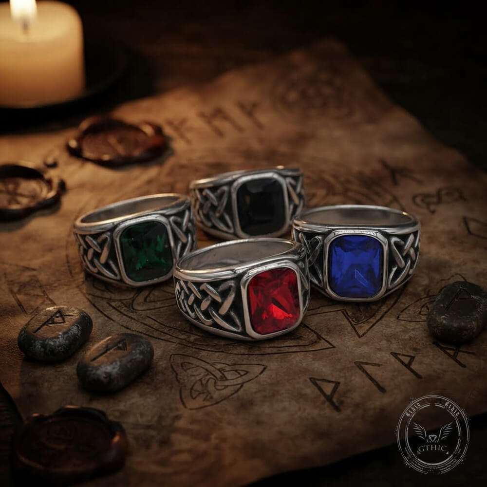 Viking Celtic Knot Gem-set Stainless Steel Ring | Gthic.com