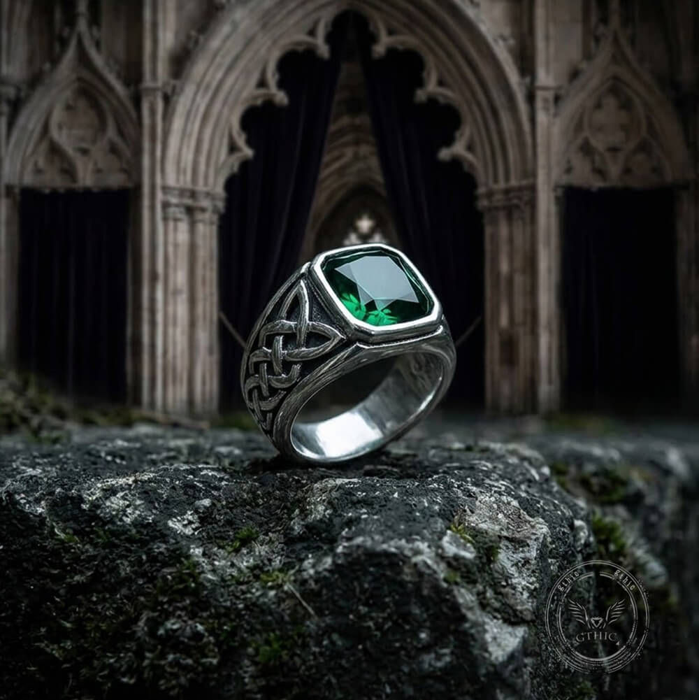 Viking Celtic Knot Gem-set Stainless Steel Ring