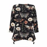 Night Moths And Flowers V-Neck Irregular Hem Top