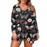 Night Moths And Flowers V-Neck Irregular Hem Top