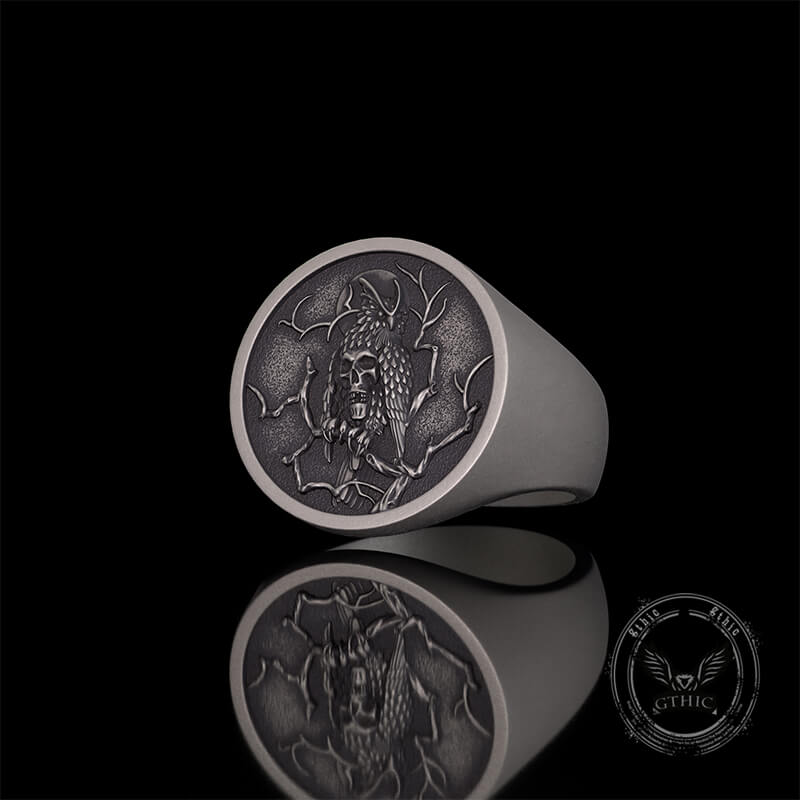 Night Owl Skull Sterling Silver Ring