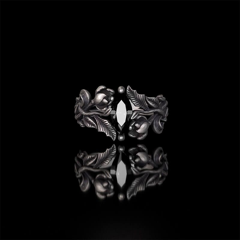 Night Rose Gemstone Sterling Silver Ring | Gthic.com