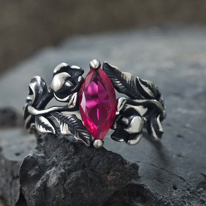 Night Rose Gemstone Sterling Silver Ring | Gthic.com