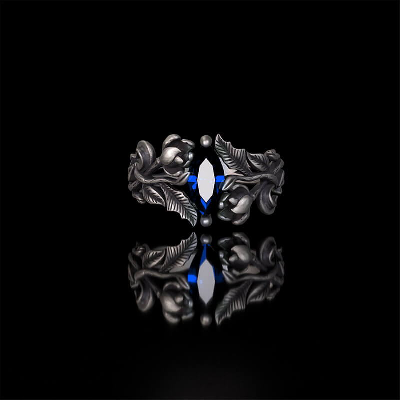 Night Rose Gemstone Sterling Silver Ring | Gthic.com