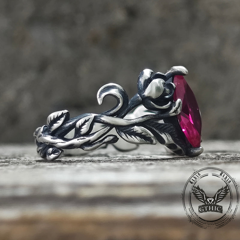 Night Rose Gemstone Sterling Silver Ring