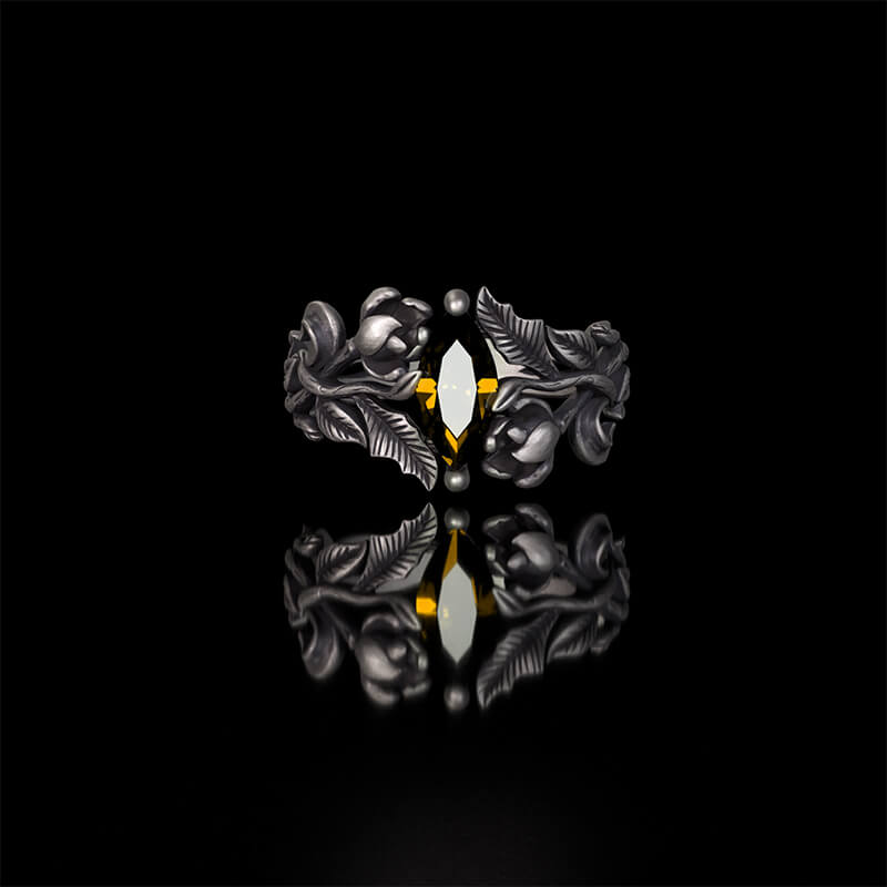 Night Rose Gemstone Sterling Silver Ring | Gthic.com