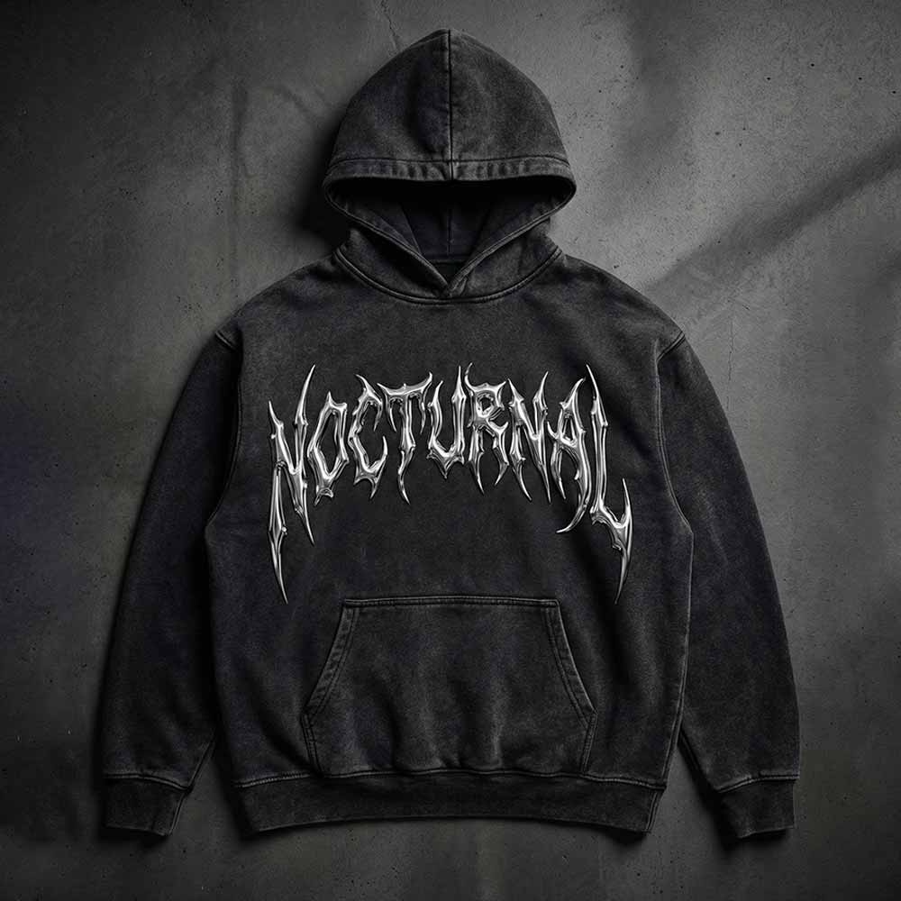 Nocturnal Metal Font Vintage Washed Hoodie | Gthic.com
