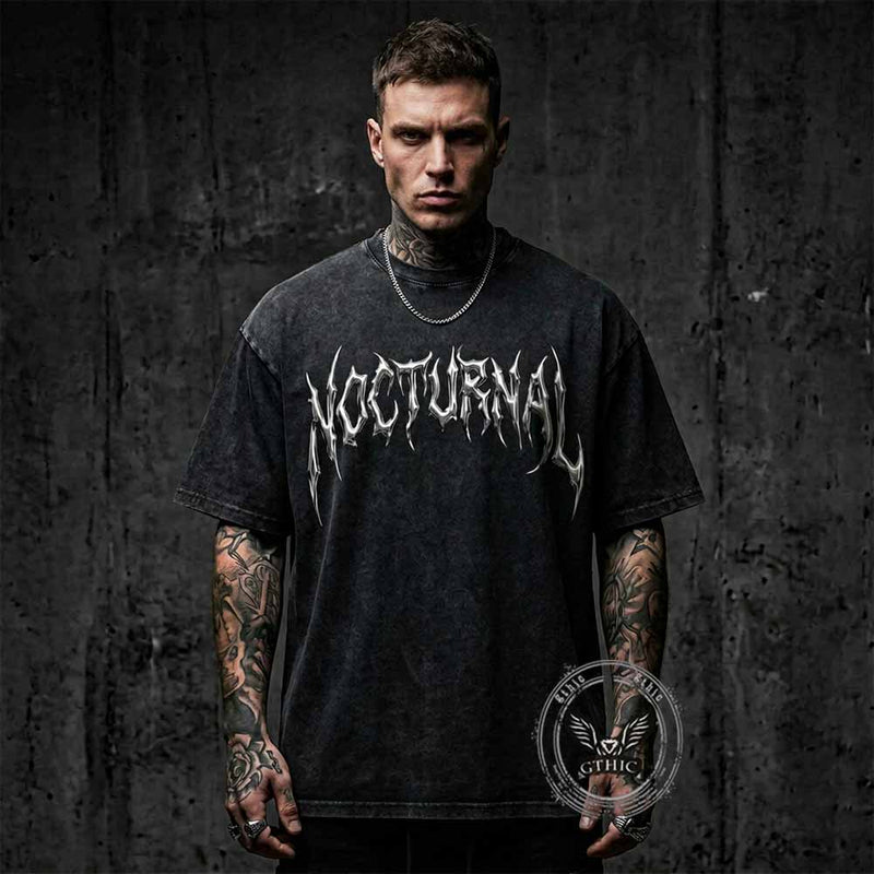 Nocturnal Metal Font Vintage Washed T-shirt – GTHIC