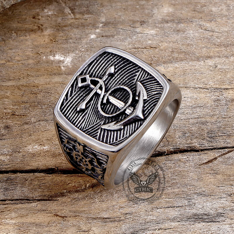 Nordic Anchor Compass Stainless Steel Ring | Gthic.com