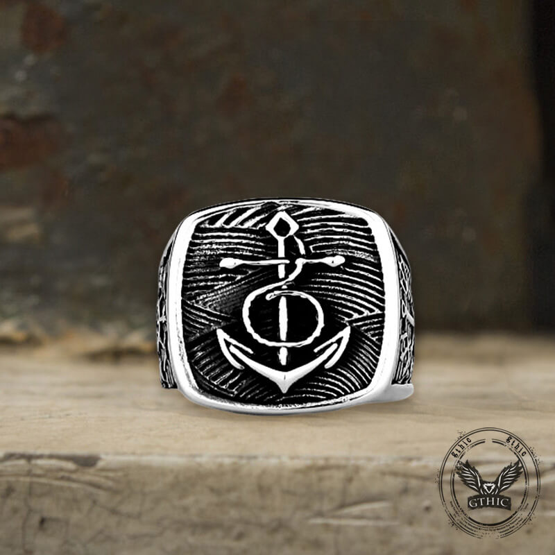 Nordic Anchor Compass Stainless Steel Ring | Gthic.com