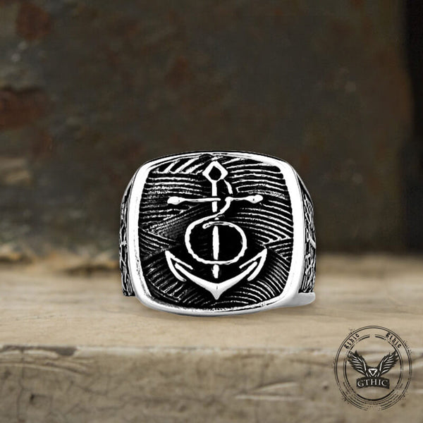 Nordic Anchor Compass Stainless Steel Ring | Gthic.com