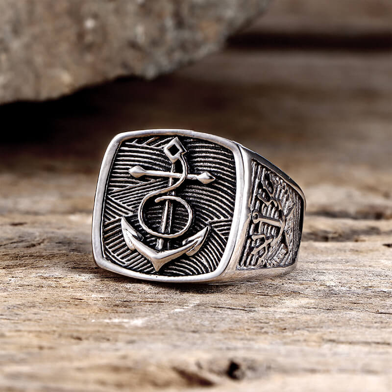 Nordic Anchor Compass Stainless Steel Ring | Gthic.com