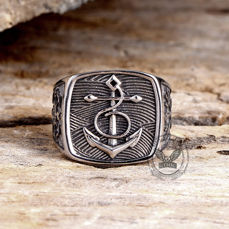 Nordic Anchor Compass Stainless Steel Ring | Gthic.com