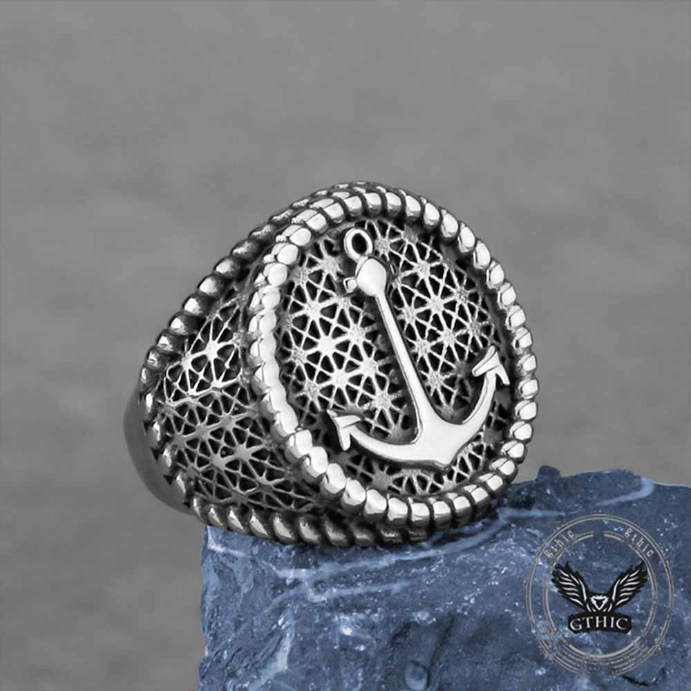 Nordic Anchor Woven Stainless Steel Punk Ring | Gthic.com