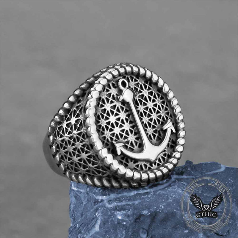 Nordic Anchor Woven Stainless Steel Punk Ring | Gthic.com
