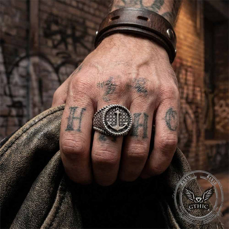 Nordic Anchor Woven Stainless Steel Punk Ring | Gthic.com