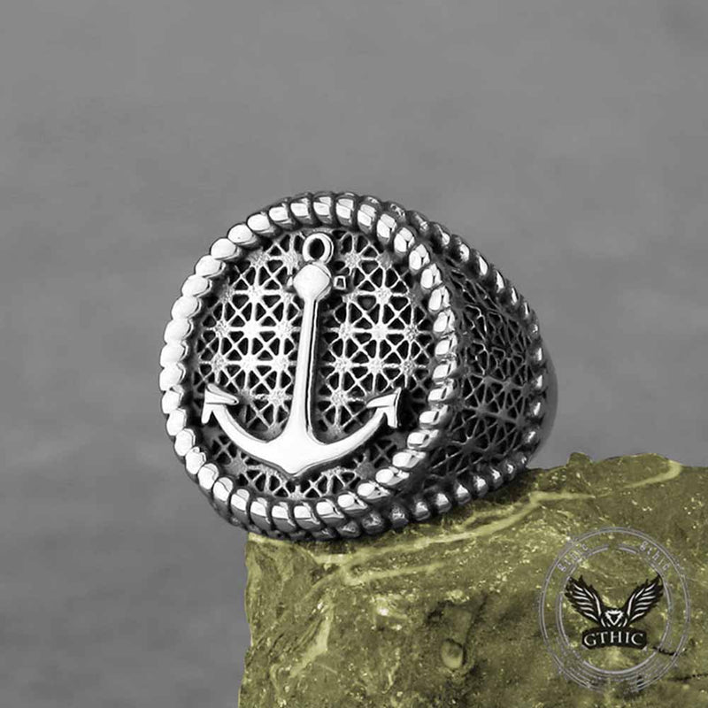 Nordic Anchor Woven Stainless Steel Punk Ring | Gthic.com