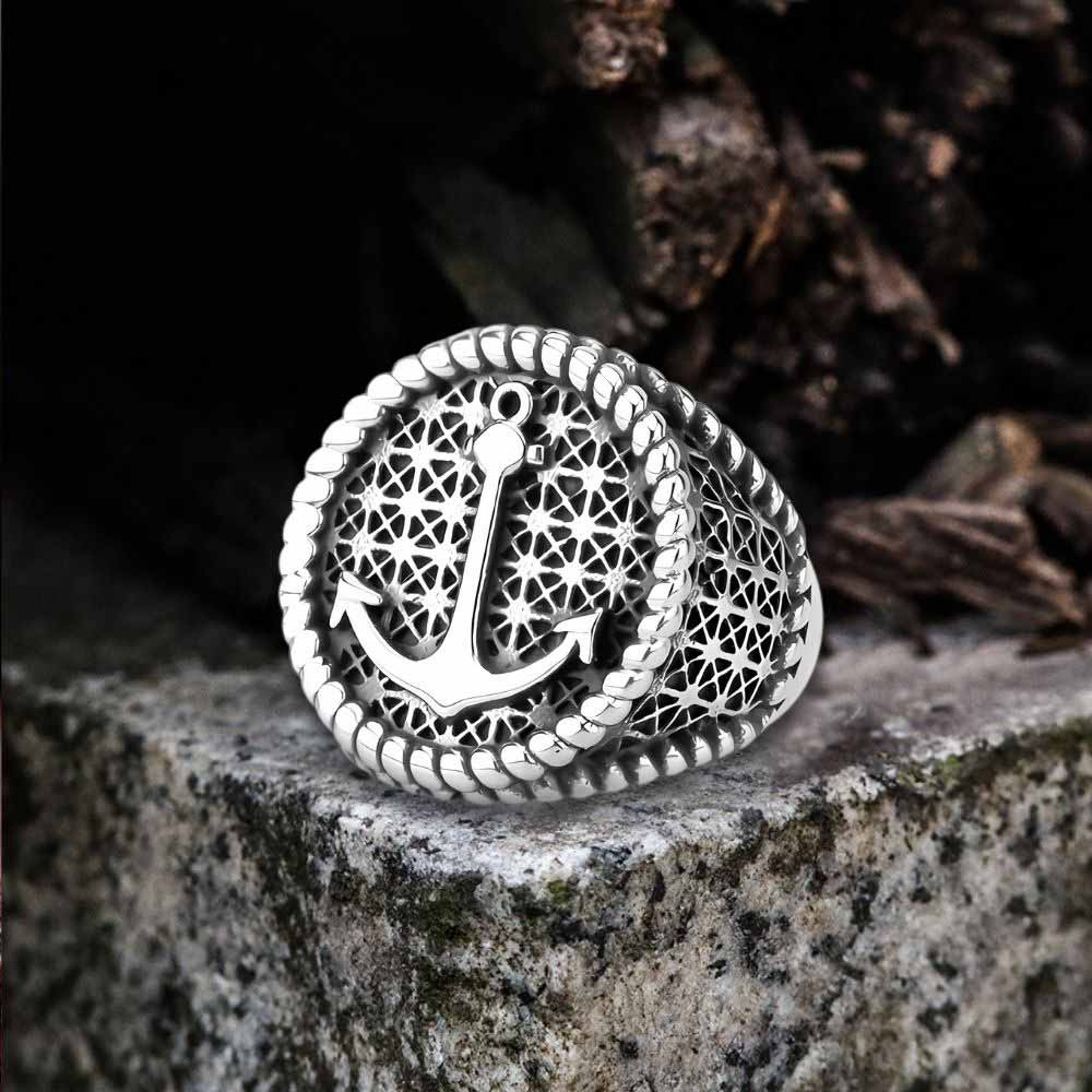 Nordic Anchor Woven Stainless Steel Punk Ring | Gthic.com